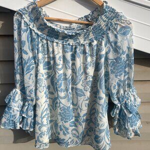 Cece Size Medium Blue Floral Woman's Blouse - Never worn!